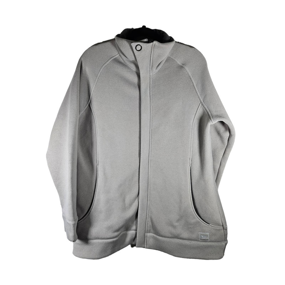 REI Sweater Jacket Women's XL Light Gray Knit Fleece Lined Full‎ Zip Pockets